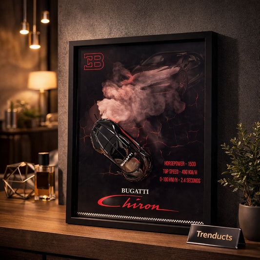 Bugatti Chiron 3D Kinetic Metal CarArt Wooden Frame