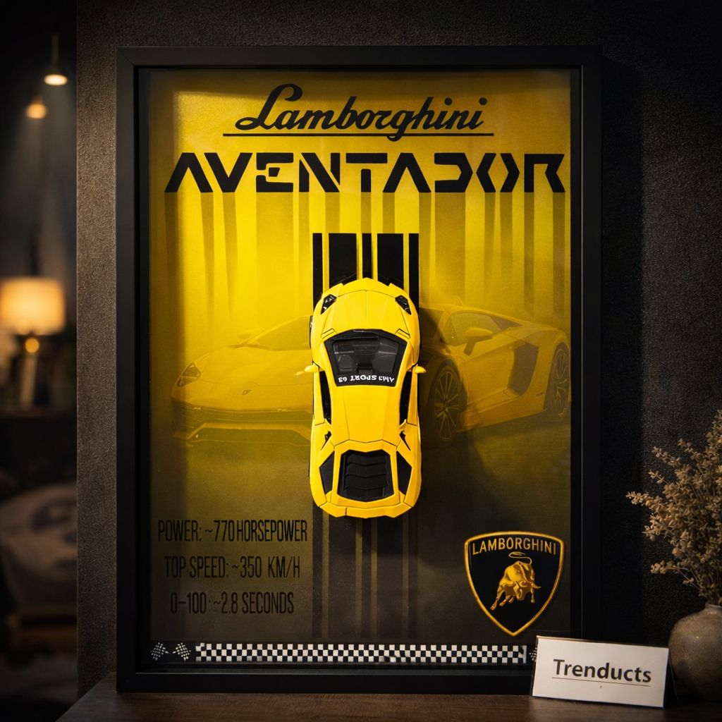 Lamborghini Aventador 3D Metal Car Art Wooden Frame