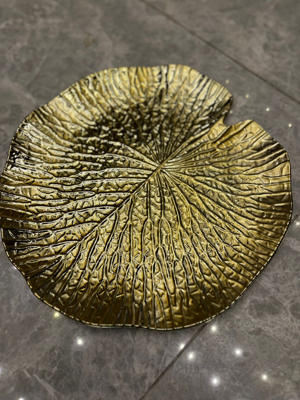 Gold-Plated Fiber Lotus Leaf Decor Tray (13" x 13")