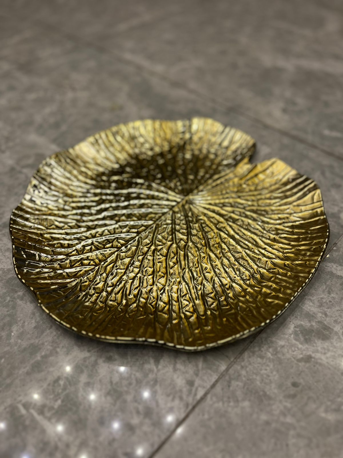 Gold-Plated Fiber Lotus Leaf Decor Tray (13" x 13")