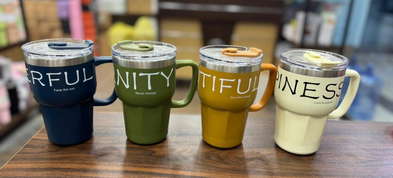 Korean Style Insulated Stainless Steel Coffee Mug with Straw (Random Color)