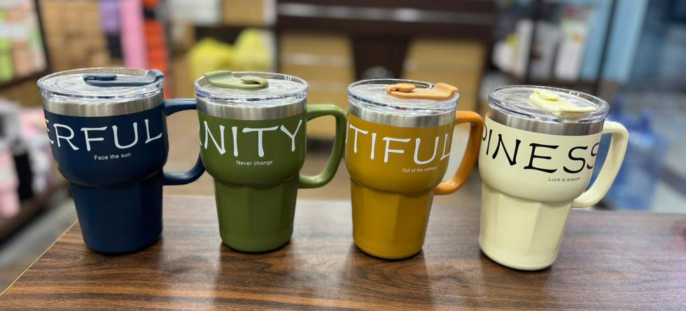Korean Style Insulated Stainless Steel Coffee Mug with Straw (Random Color)
