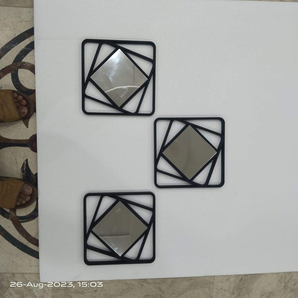 Geometric Vortex Square Mirror Set – 3 Piece Modern Collection