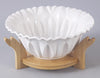 8-Inch Scalloped Ceramic Serving Bowl with Wooden Stand