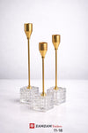 3-Piece Modern Gold Metal & Crystal Cube Candle Stand Set