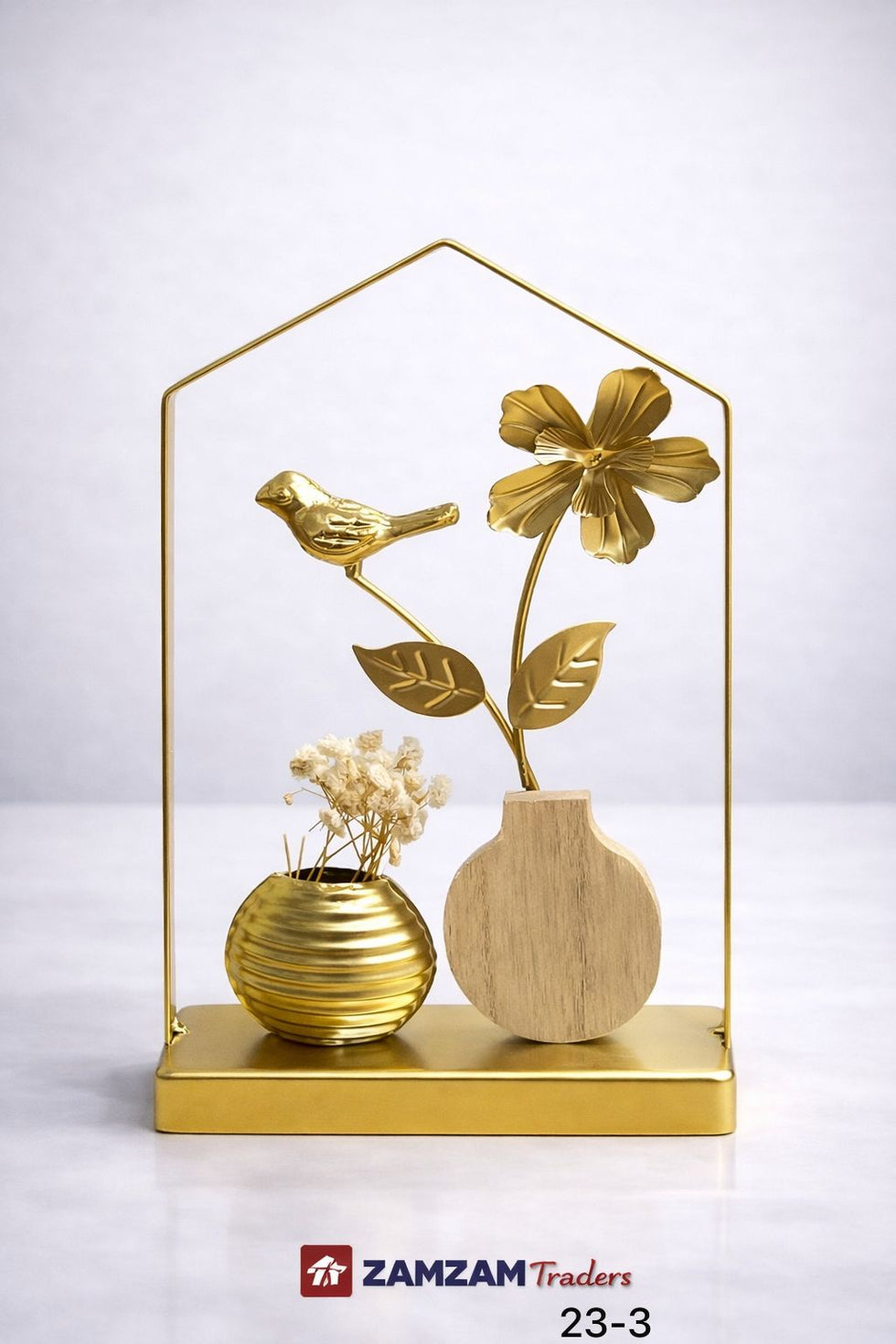 Golden Bird & Floral House-Frame Table Decoration
