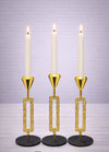 Luxury 3-Piece Linear Glass & Gold Metal Candle Stand Set