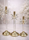 Luxury 3-Piece Crystal Starburst Metal Candle Stand Set