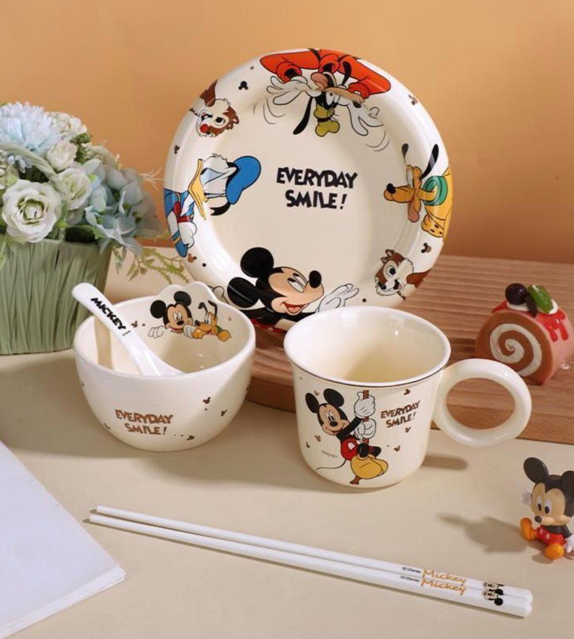 Disney Mickey & Friends Ceramic Crockery – Premium 4-Piece Kids Dining Set