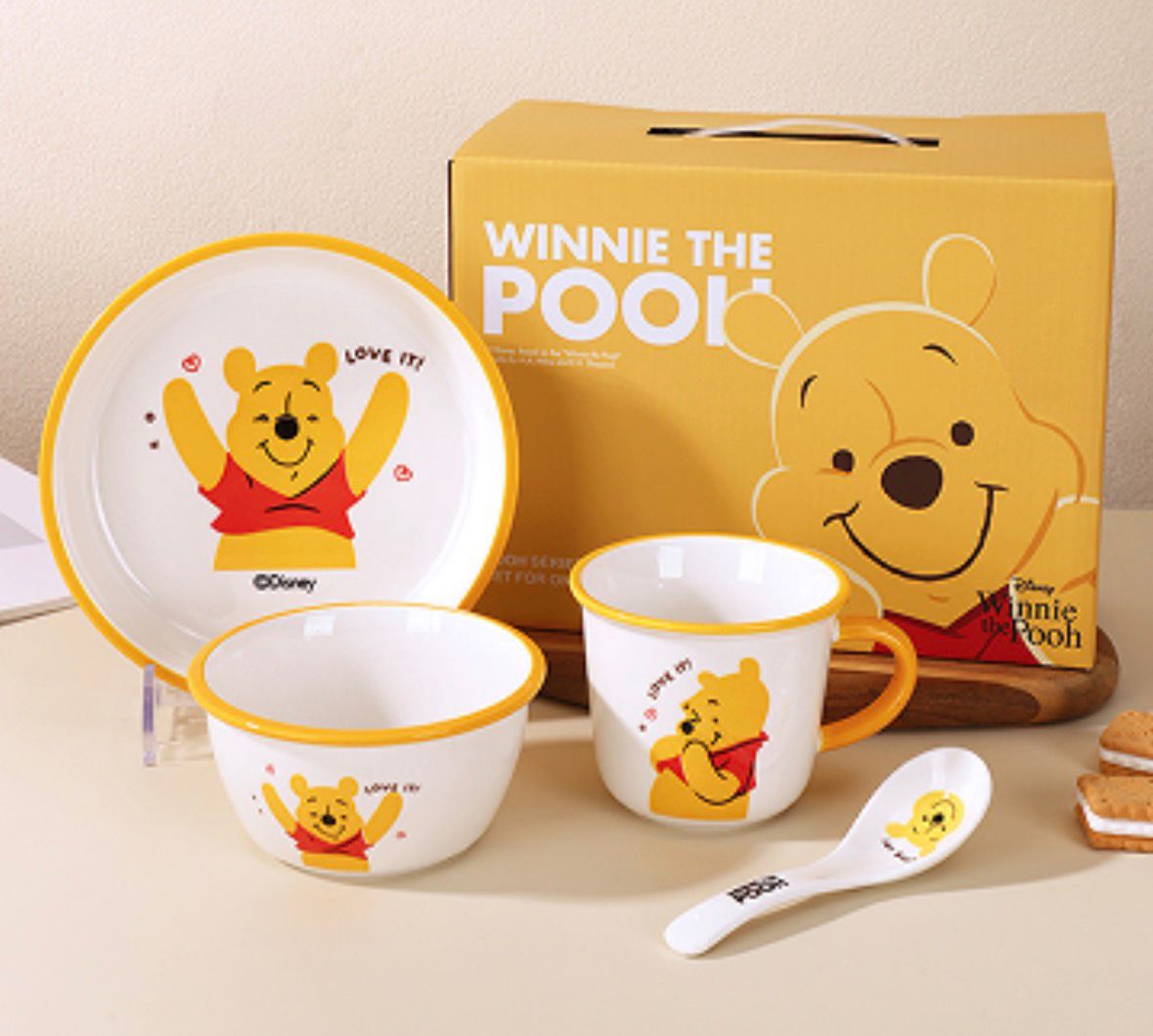 Disney Winnie the Pooh Ceramic Crockery – Premium 4-Piece Kids Dining Set