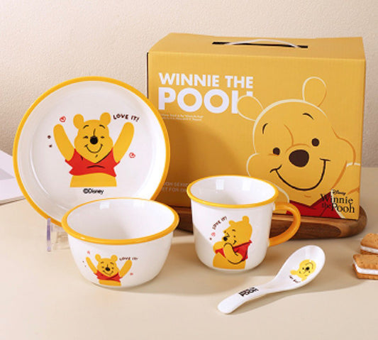 Disney Winnie the Pooh Ceramic Crockery – Premium 4-Piece Kids Dining Set