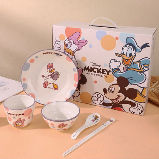 Disney Mickey & Friends Ceramic Crockery – 6-Piece Premium Gift Set: Includes Mickey & Daisy Cups with Matching Lids and Spoons