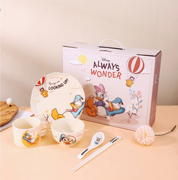 Donald Duck Always Wonder 6-piece ceramic dinnerware set for kids in a premium gift box.