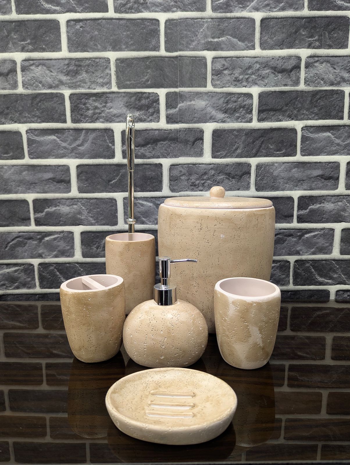 Luxury 6-Piece Ceramic Stone-Effect Bathroom Accessory Set – Available in Slate Grey & Sandstone Beige