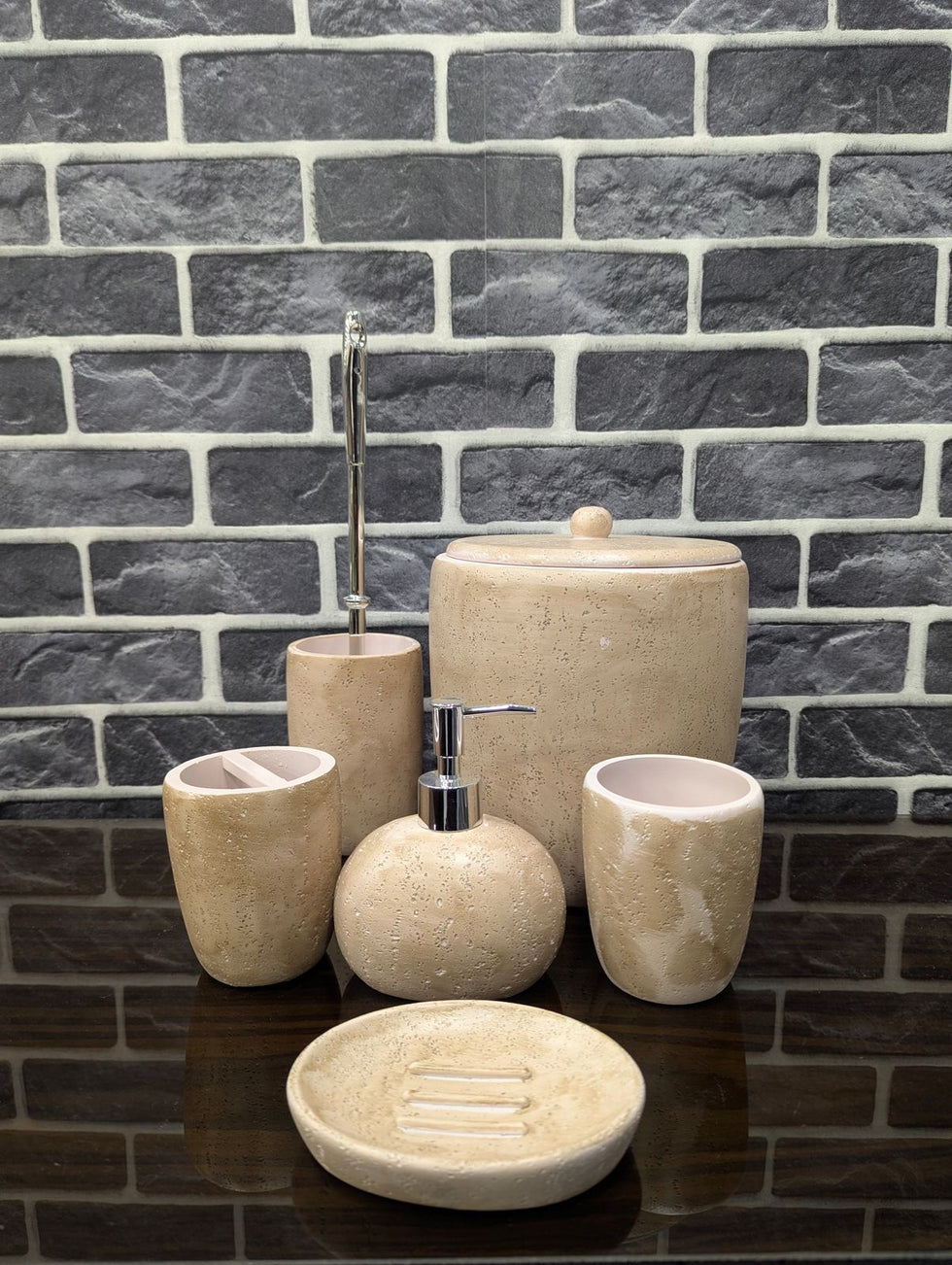Luxury 6-Piece Ceramic Stone-Effect Bathroom Accessory Set – Available in Slate Grey & Sandstone Beige