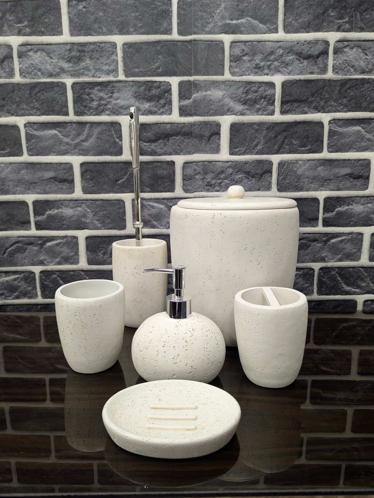 Luxury 6-Piece Ceramic Stone-Effect Bathroom Accessory Set – Available in Slate Grey & Sandstone Beige
