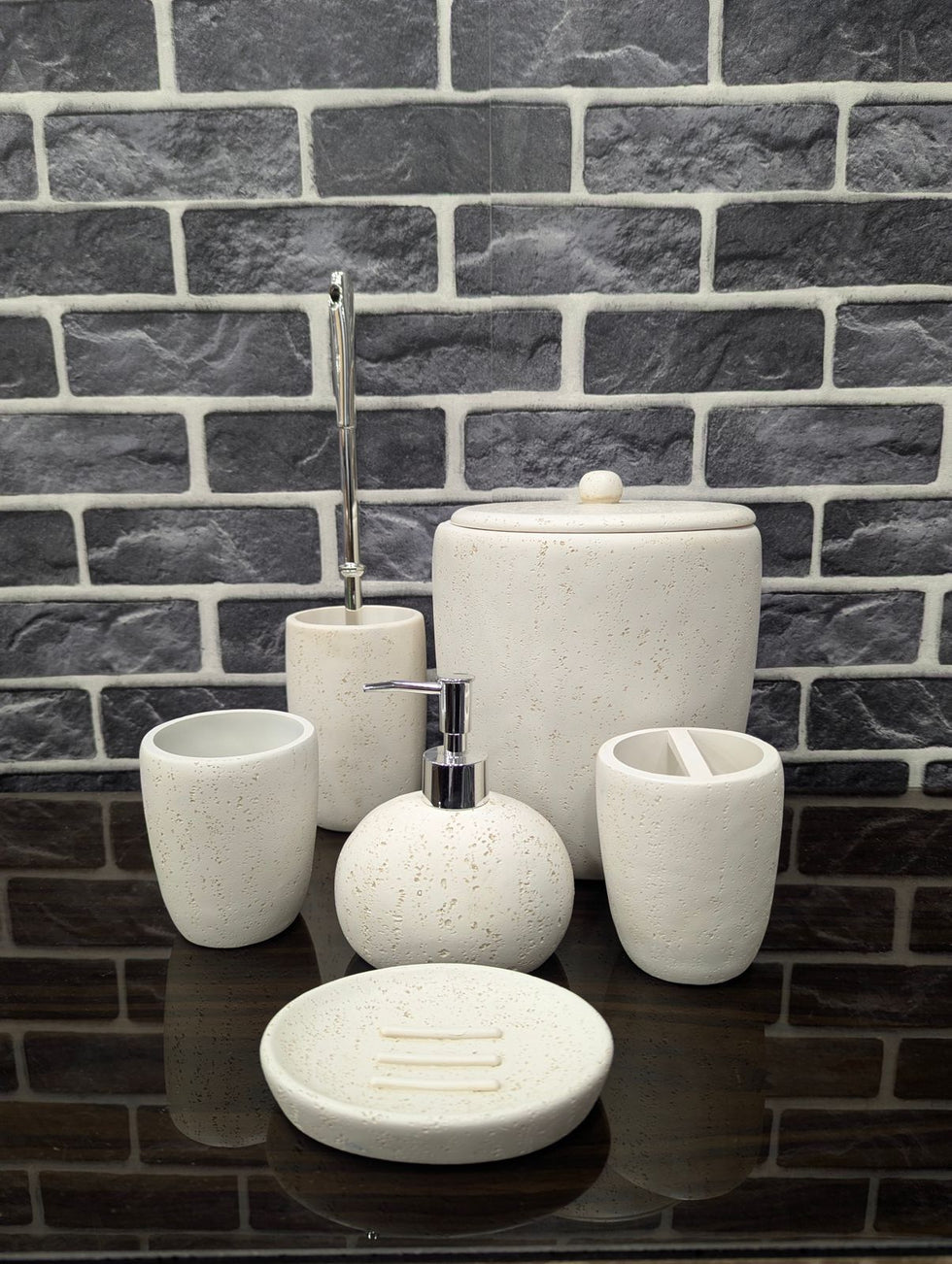 Luxury 6-Piece Ceramic Stone-Effect Bathroom Accessory Set – Available in Slate Grey & Sandstone Beige