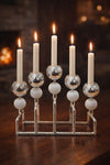 Sophisticated 5-Pillar Silver Candle Stand with Frosted Accents