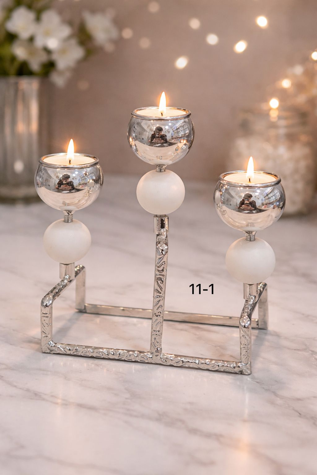 Elegant 3-Pillar Silver Metal Candle Stand