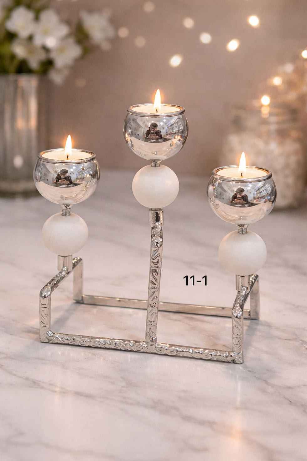 Elegant 3-Pillar Silver Metal Candle Stand