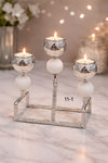 Elegant 3-Pillar Silver Metal Candle Stand