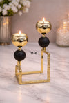 Modern 2-Pillar Golden Metal Candle Stand with Matte Black Accents
