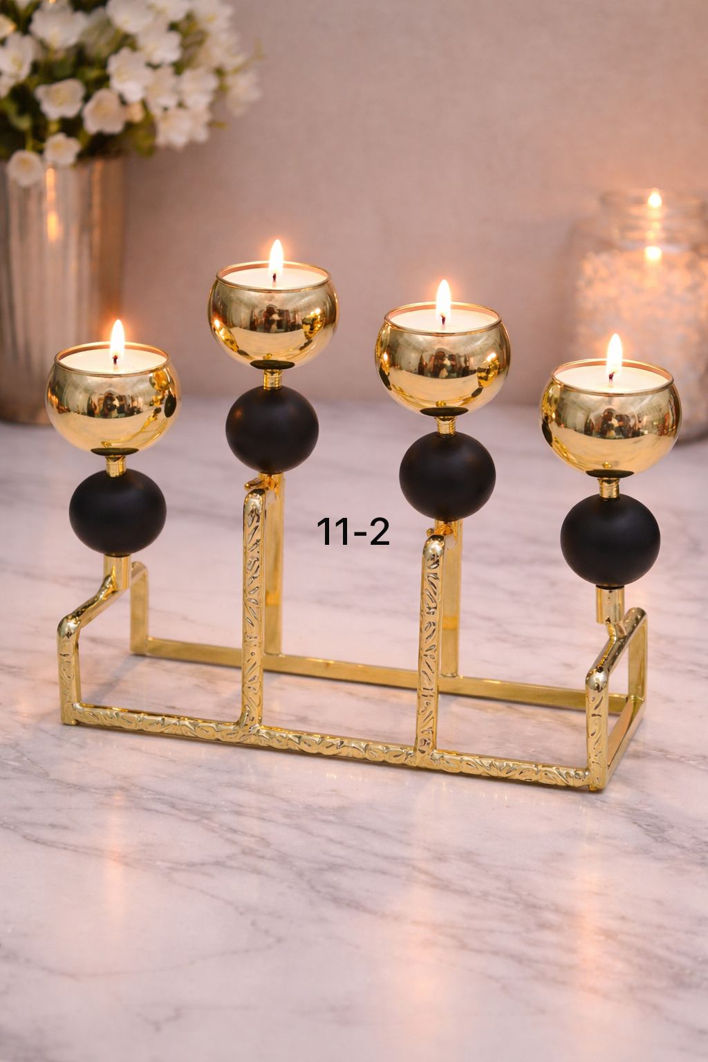 Luxurious 4-Pillar Gold & Matte Black Decorative Candle Stand