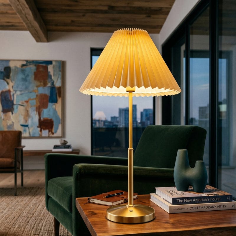 Elegant Pleated Table Lamp Set – Ice Gold Minimalist Series