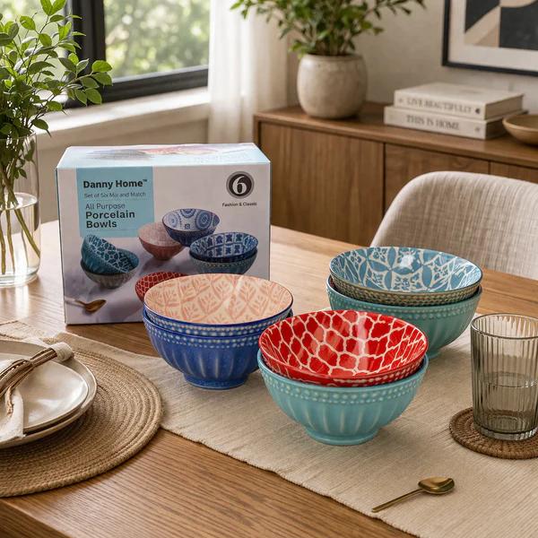 Danny Home Porcelain All-Purpose Bowl Set (6 Pieces)