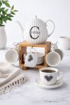 13-Piece Fluted Ceramic Coffee & Tea Set with Bamboo Stand