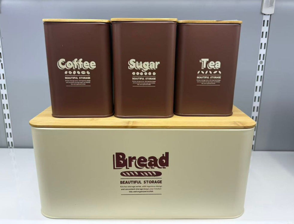 Vintage 4-Piece Kitchen Storage & Bread Box Set