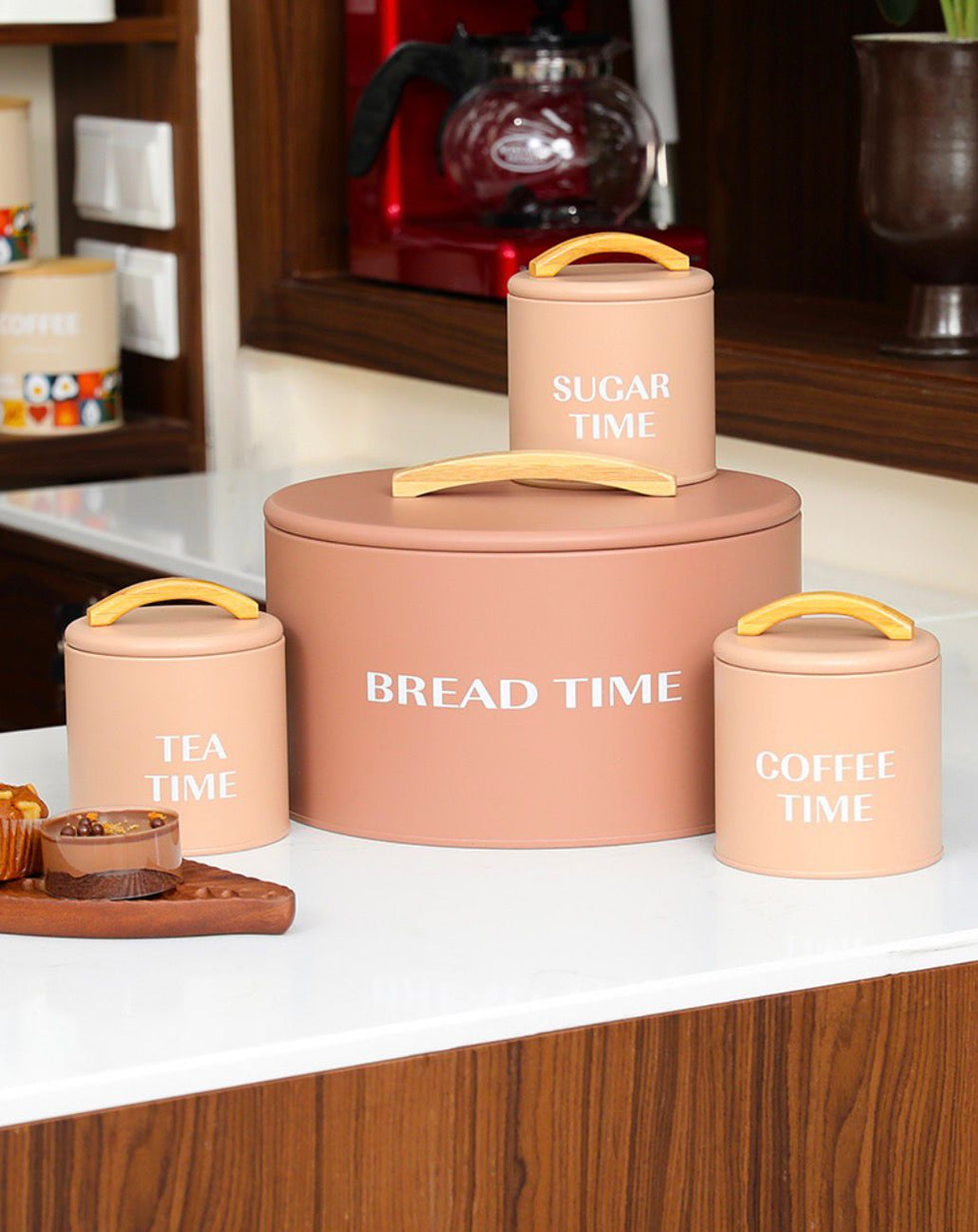 "Tea, Coffee, Sugar & Bread Time" 4-Piece Kitchen Storage Set
