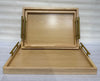 Luxury Rectangular Oak-Finish Tray Set with Gold Handles – 3 Pieces