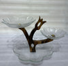 Artisan 3-Tier Glass Petal Serving Platter with Wooden Tree Stand