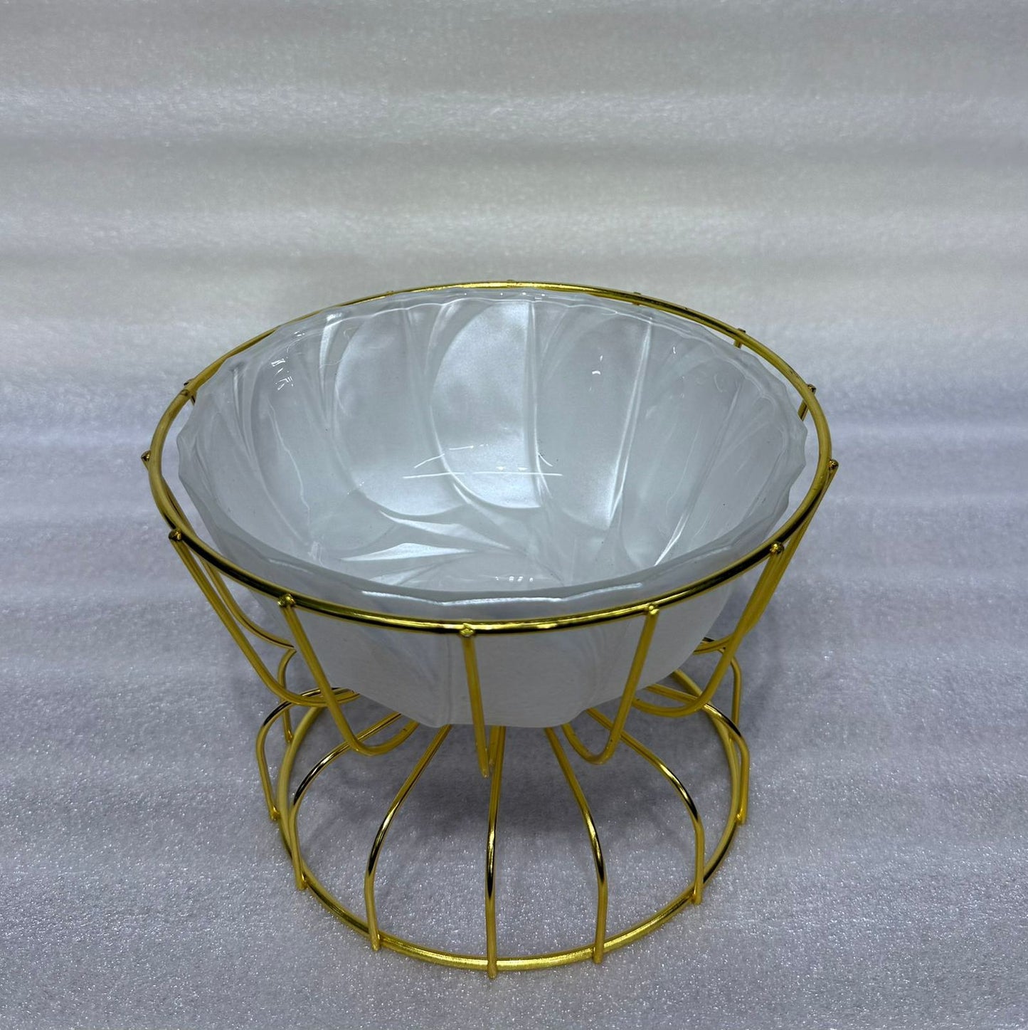 Elegant Frosted Glass Serving Bowl with Gold Metal Stand