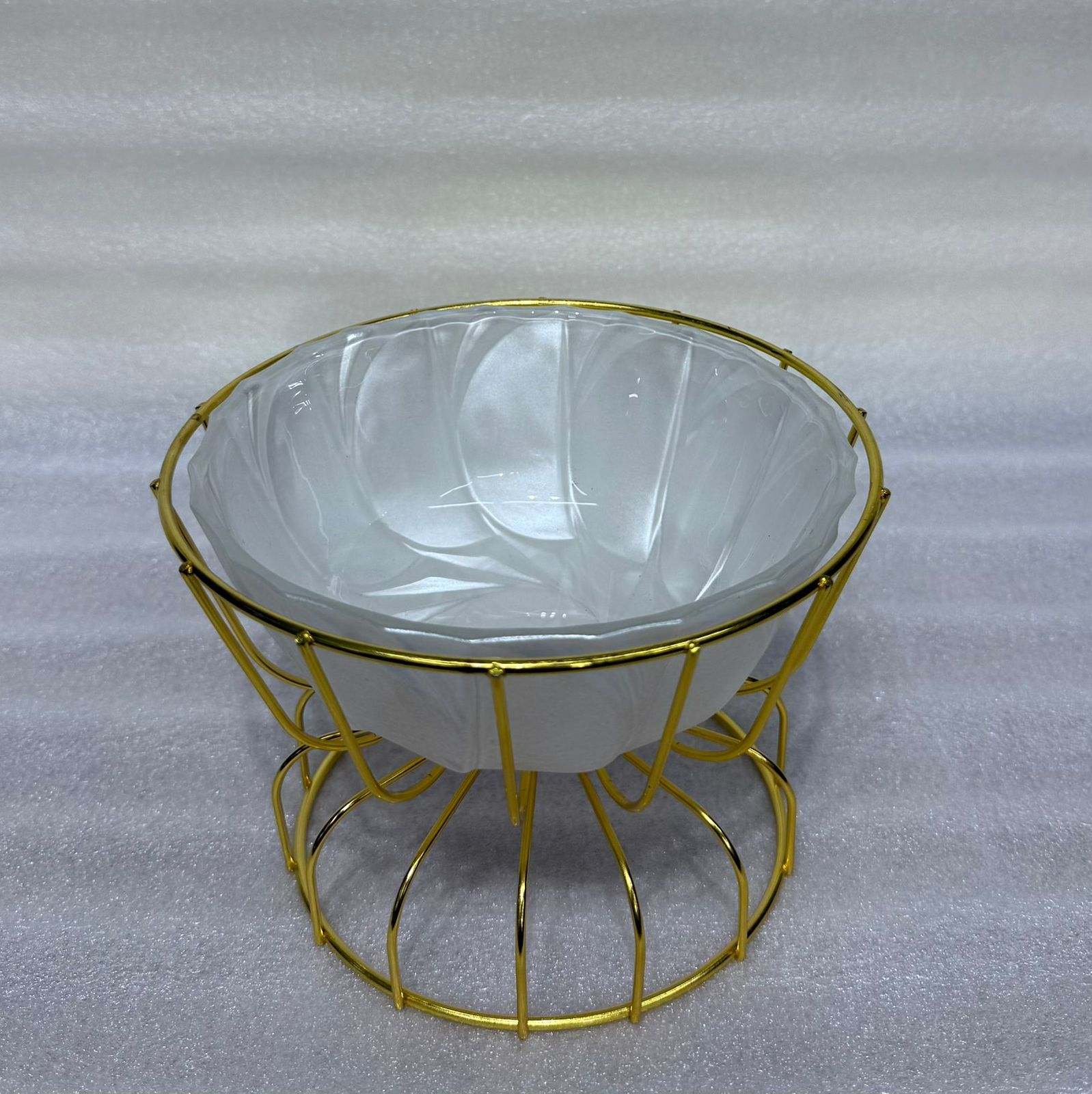Elegant Frosted Glass Serving Bowl with Gold Metal Stand