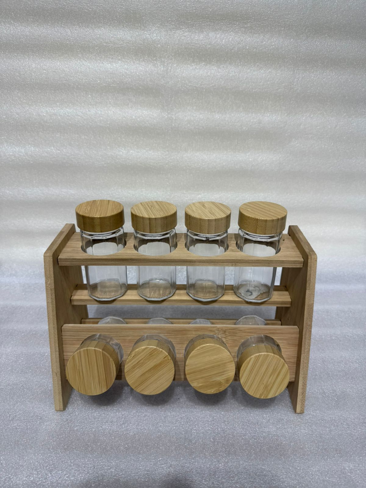 8-Piece Glass Spice Jar Set with Two-Tier Bamboo Rack