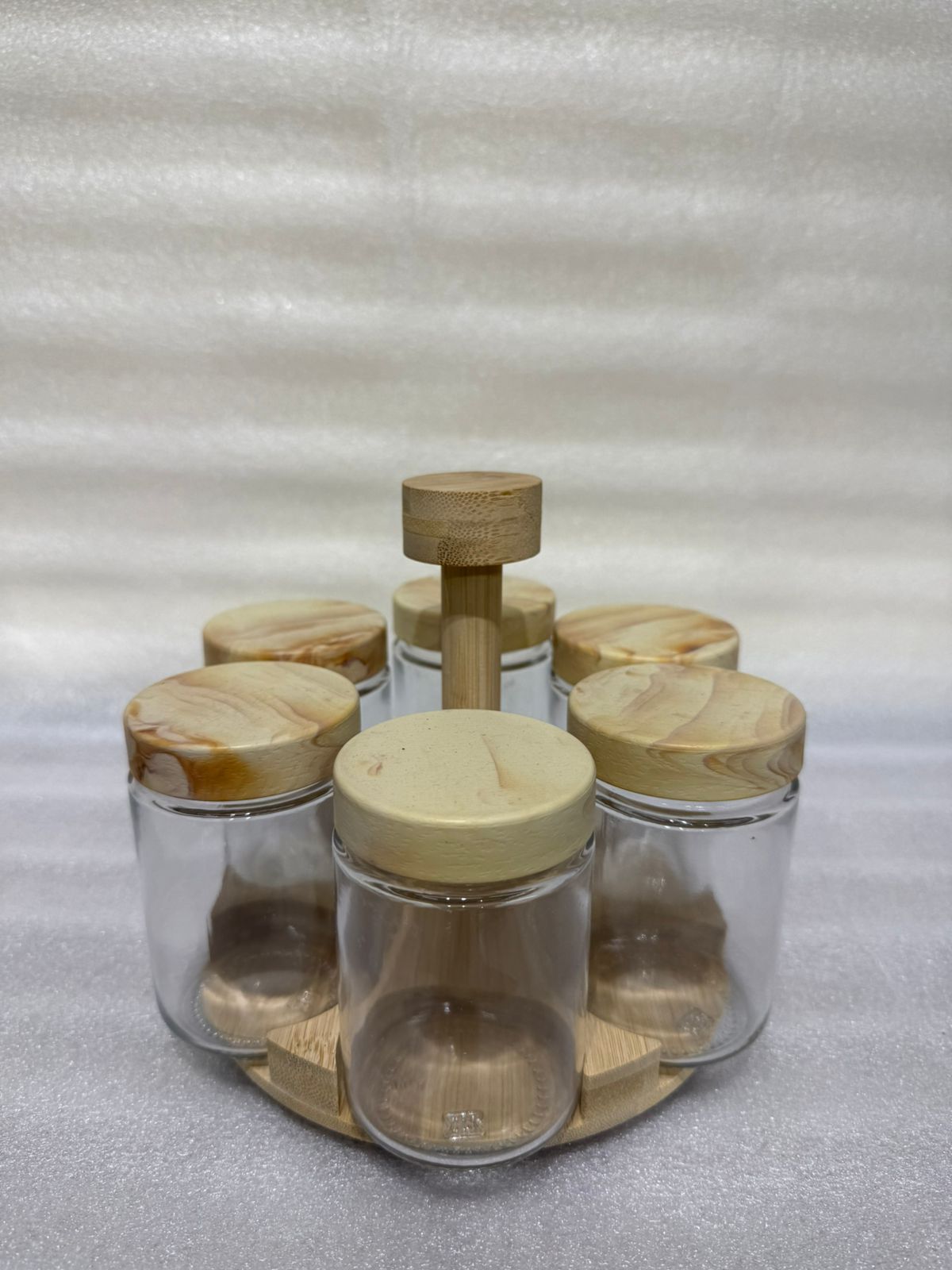 Revolving 6-Piece Glass Spice Jar Set with Bamboo Carousel