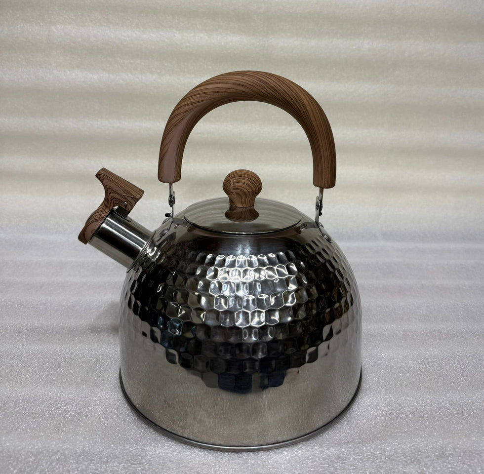 Premium Hammered Whistling Tea Kettle with Wood-Finish Accents