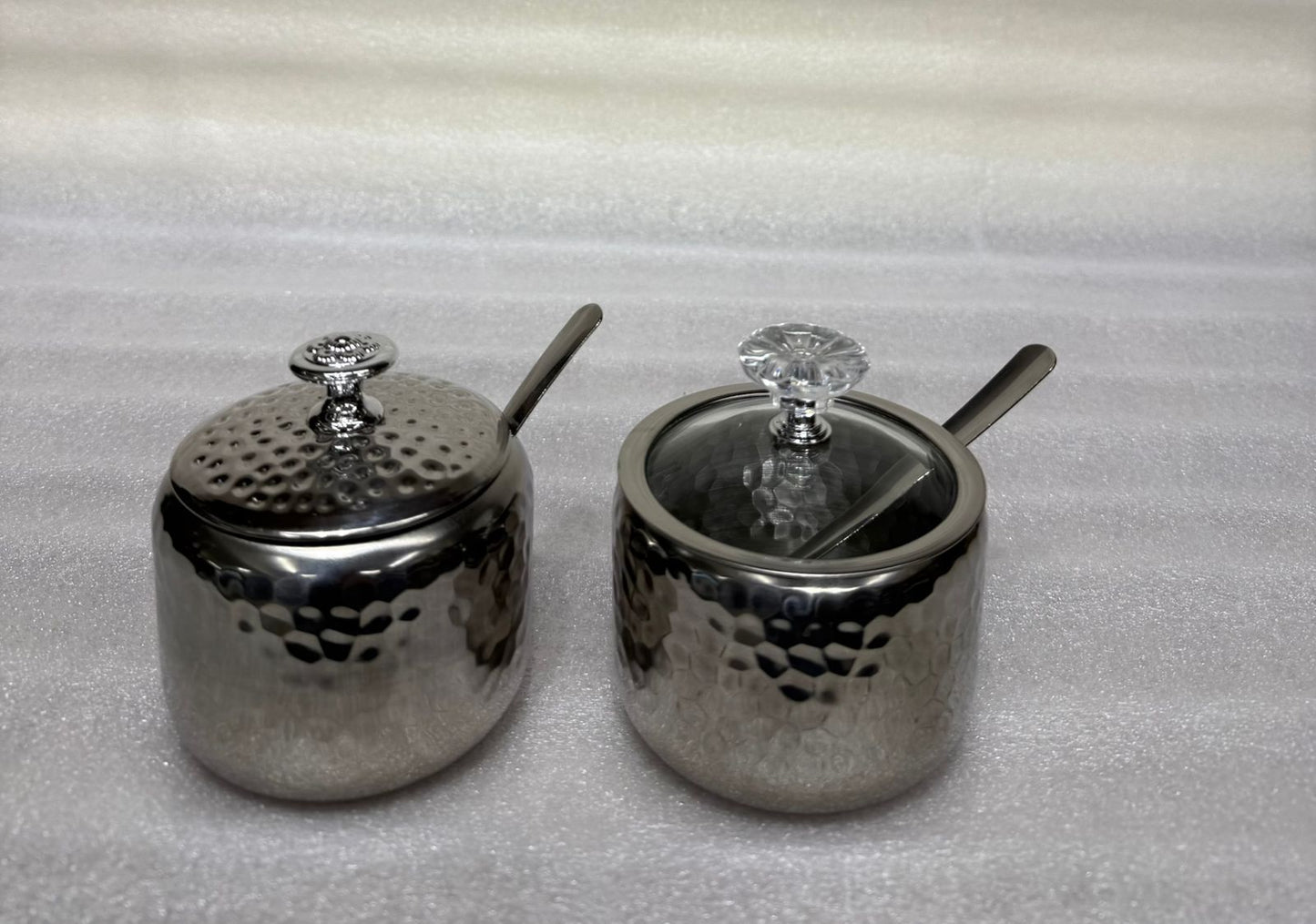 Premium Hammered Stainless Steel Sugar Pot with Spoon