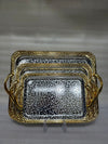 Luxury 3-Piece Leopard-Print Stainless Steel Tray Set with Ornate Golden Borders