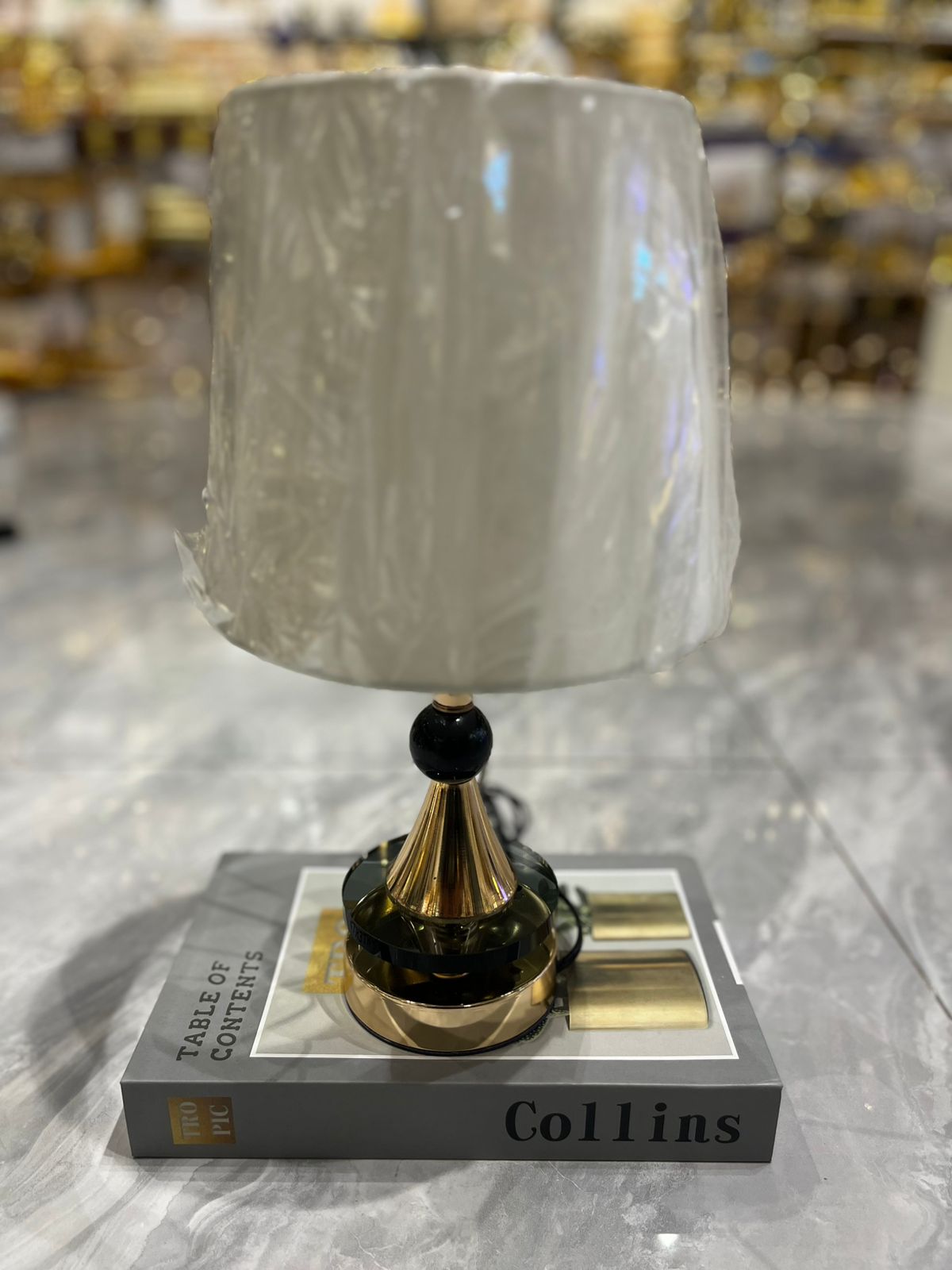 Modern Ice-Gold Metal Side Table Lamp Pair