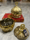 Majestic Antique Gold Ceramic Serving Bowl with Intricate Lattice Lid