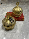 Majestic Antique Gold Ceramic Serving Bowl with Intricate Lattice Lid