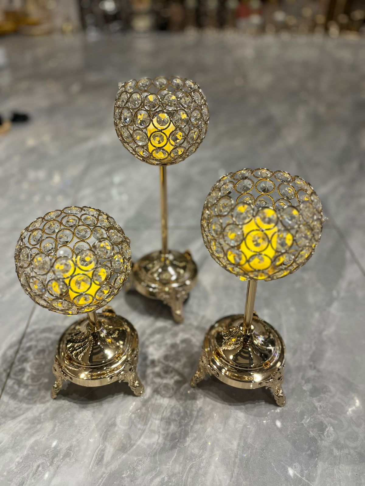 Luxury Crystal Jafri Candle Stand Set – Ice Gold Plated