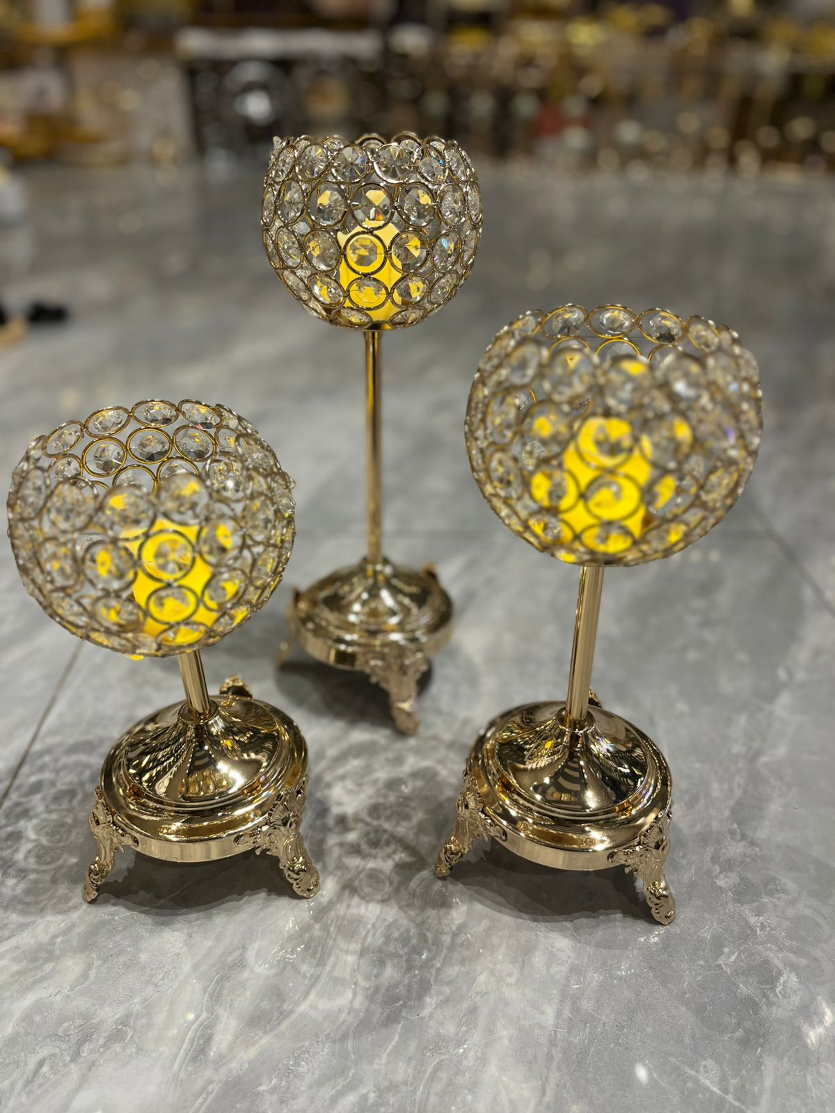 Luxury Crystal Jafri Candle Stand Set – Ice Gold Plated
