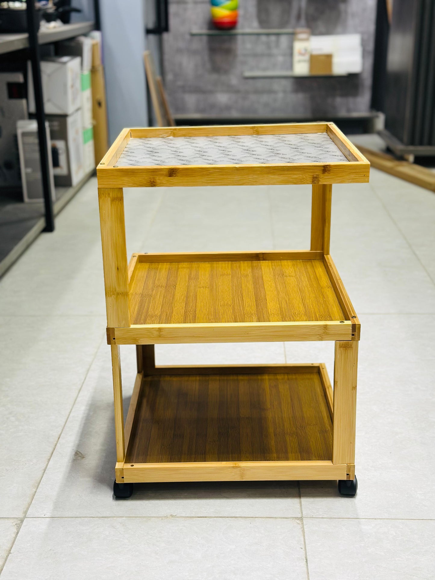 Premium 3 & 4-Tier Bamboo Trolley with Acrylic Top