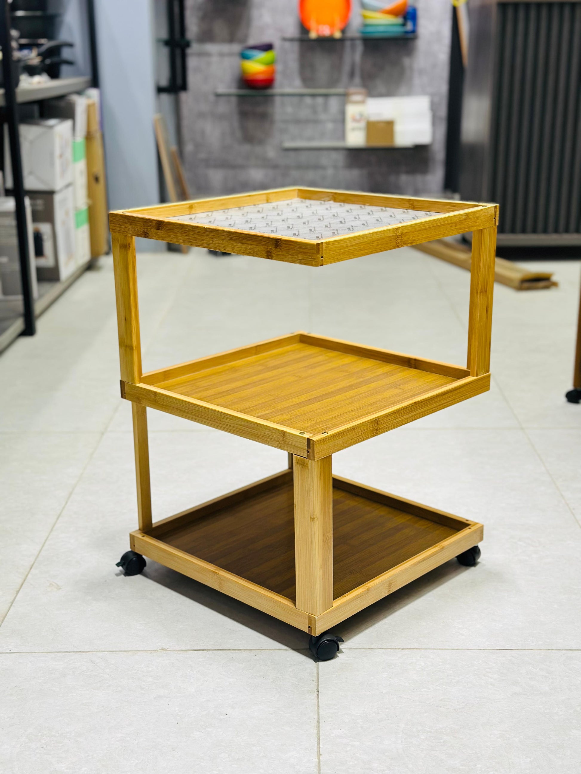 Premium 3 & 4-Tier Bamboo Trolley with Acrylic Top