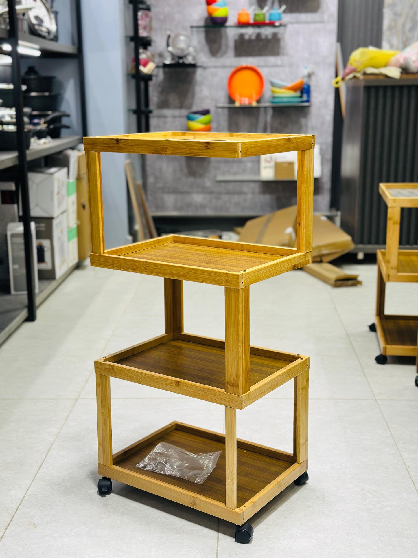 Premium 3 & 4-Tier Bamboo Trolley with Acrylic Top