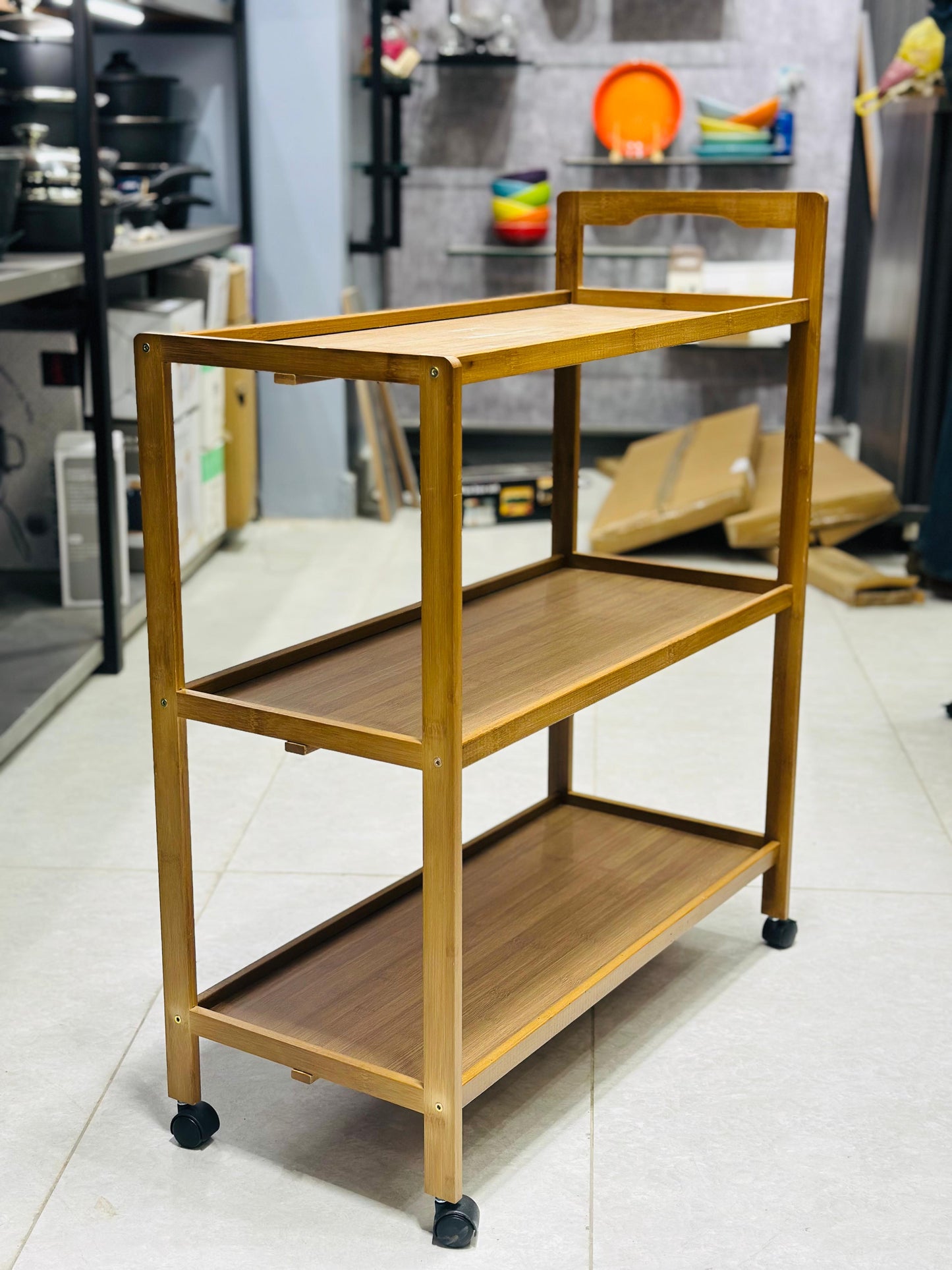 Premium 3-Tier Bamboo Pantry & Kitchen Utility Trolley